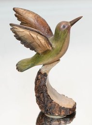 Hand Carved Resin Hummingbird In Flight Figurine