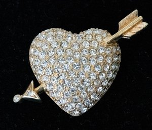 Swarovski Goldtone Heart With Arrow Crystal Brooch