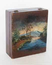Hand Painted Mountain Scene Wooden Letter Box
