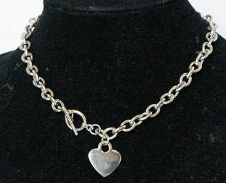 Silvertone Heart Charm Chain Necklace