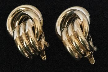 Trifari Goldtone, Clip On, Earrings, Woven Swirl Motif