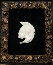 Antique Cameo Framed Hand Carved Alabaster Relief Of African Native