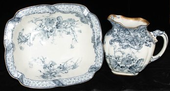 1891-1901 English Doulton Burslem Blue And White Washbasin