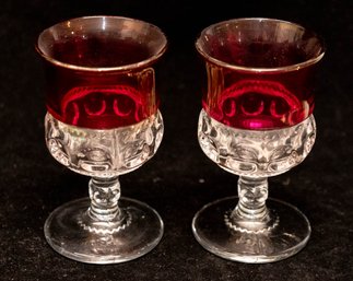 Pair Of Tiffin King Crown Ruby Cranberry Flash Wine Glasses