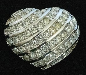 Swarovski Silvertone, Crystal Heart Brooch