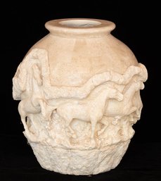 Large Tesselated Artifical Stone Galloping Horses Vase