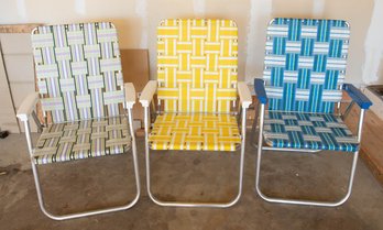 Vintage Aluminum Woven Lawn Chairs (4 See Photos)