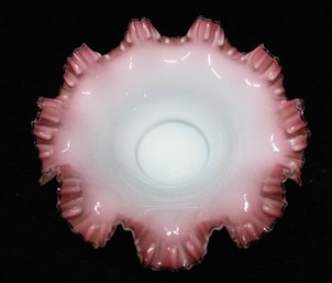 Victorian Cranberry Crested Ruffled Milk Glass Brides Bowl