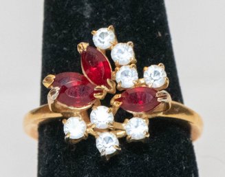 Ruby Colored Glass Zirconia Gold Tone Ring