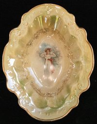 LaFrancaise Porcelain Iridescent Oval Painted Lady Bowl