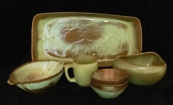 1960s Frankoma Pottery Green And Brown Assorted Pieces