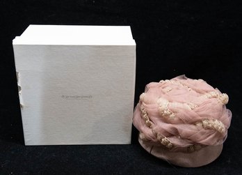 1940s Ladies Pink Champagne Mesh Evening Hat With Denver Dry Goods Box