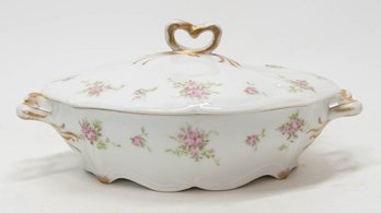Antique C. Ahrenfeldt Limoges France Porcelain Lidded Dish Pink Roses