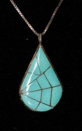 MLK Sterling Turquoise Colored Teardrop Pendant Necklace
