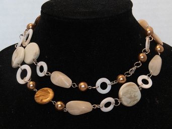 Acrylic, Mother Of Pearl Marble And Copper Colored Beaded Necklace