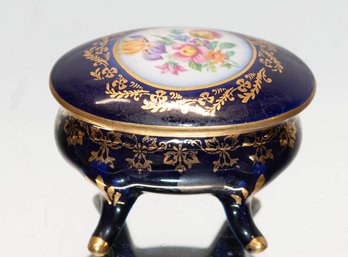 Victorian Cobalt 4-toed Floral Trinket Box Germany