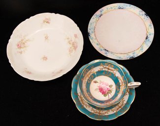 Royal Standard Tea Cup And Saucer, Haviland Pink Rose And Unmarked Porcelain