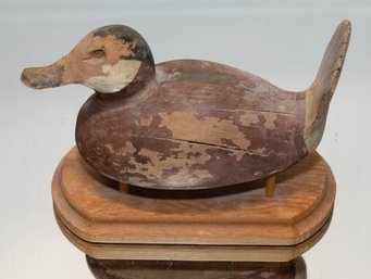 Early 20th Century Hand Carved Solid Wood Primitive Duck Decoy