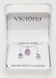 Victoria Townsend Sterling, Silver, Amethyst, And Diamond Necklace, And Drop Earrings