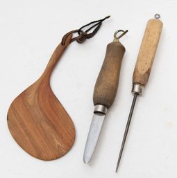 Primitive Ice Picks And Teak Butter Paddle