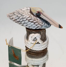 Hand Carved And Painted Wooden Brown Pelican Figurine