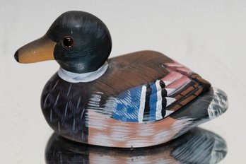 1970s Stone Mallard Duck With Blue Feathers