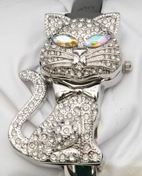 Peck And Peck, Mother Of Pearl Dial, Stainless And Rhinestone Cat Watch