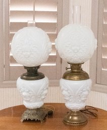 Late 19th Century 'Gone With The Wind' Milk Glass Table Lamps