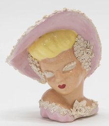 1950s Lady Head In Pink Hat Porcelain Vase