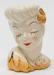 6' Vintage Art Nouveau Lady Head With Yellow Flower Porcelain Vase
