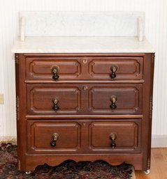 Antique Victorian Walnut Marble Top 3 Drawer Dresser