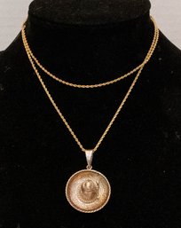 14 Karat Gold Chain With Sterling Silver Sombrero Pendant
