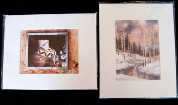 Pair Of Michael McCullough Prints Hollyhocks, Acoma, Pueblo, And Untitled