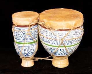 Handmade Pottery Moroccan Hand Drums/Bongo Drums W/Goat Rawhide Tops