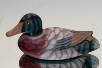 Hand Carved And Painted Wooden Blue Feather Mallard Duck