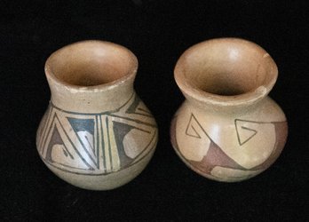 2 Vintage Mata Ortiz Miniature Tan Vases Signed LLM