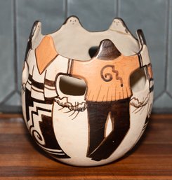 Native American Tohono Angea Vase Featuring Men And Women Linked Arms