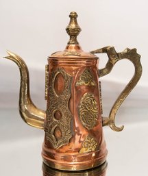 Moroccan Copper With Brass Overlay Art Nouveau Coffee Pot
