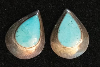Clip On Sterling Turquoise, Teardrop Earrings