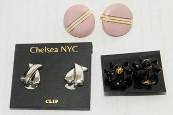 Three Pair Vintage Clip On Earrings, Including Chelsea, New York, And Napier