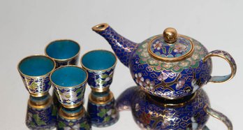 Miniature Chinese Cloisonne Enameled Tea Set