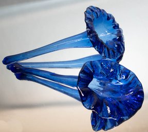 Hand Blown Cobalt Blue Epergne Horns