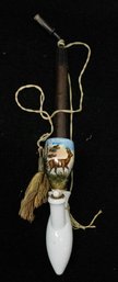 German Long Stem Porcelain Tobacco Pipe With Picture Of A Deer