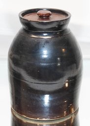 Antique Brown Glazed Beehive Stoneware Fermentation Canister