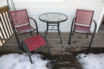 Patio Cafe Table Two Mesh Chairs And Ottman