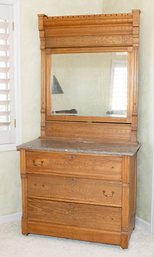 Antique Victorian Eastlake Vanity Step-back Marble Top Dresser