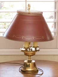 Vintage Empire Style 3-candle Brass With Metal Shade Table Lamp