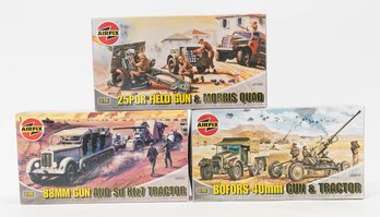 Airfix Bofors Gun & Tractor, 88mm Gun And Tractor And 25PDR Field Gun & Morris Squad Model Kits 1:76 *AS IS*