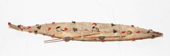 Native Hand Made Elk Or Buckskin Toy Canoe