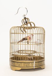 Vintage Chinese Bird Cage With Porcelain Feed Pots